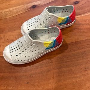 Native kids shoes with color block geometric shapes. Worn maybe twice.